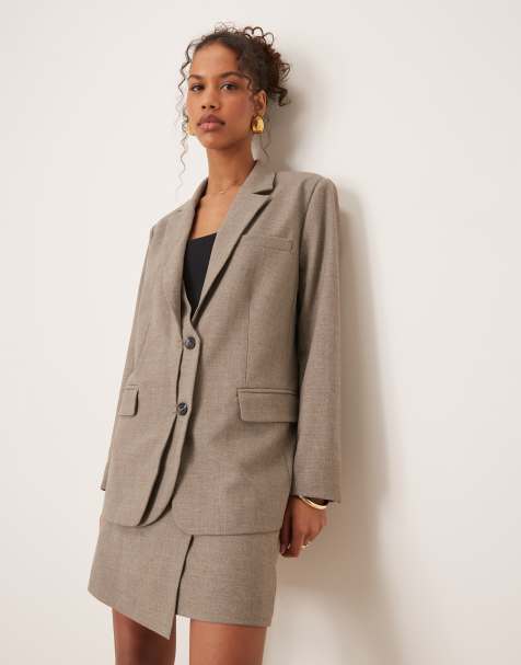 YAS - Taupe oversized blazer med dobbelt knapstolpe - Del af sæt - view 1