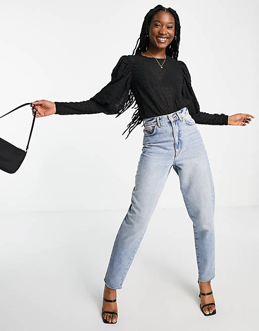 Y.A.S textured blouse with long cuff in black
