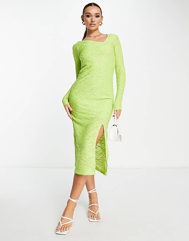 Y.A.S textured body-conscious midi dress in lime