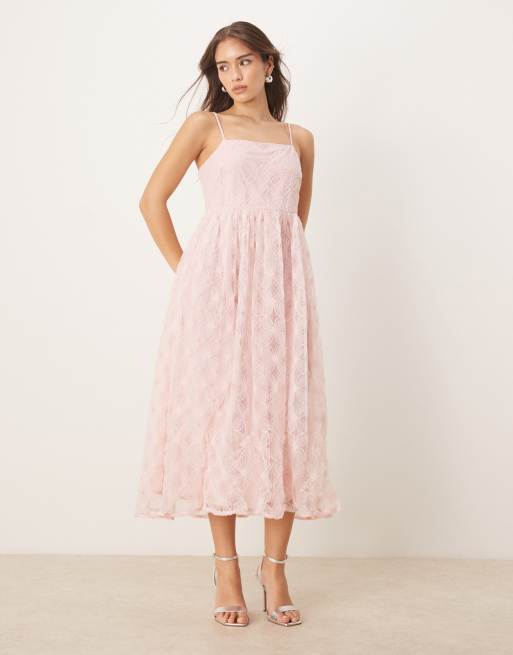 YAS textured cami midi dress in pale pink | ASOS