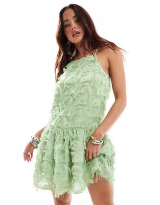 Y.a.s. Textured Cami Swing Mini Dress In Green