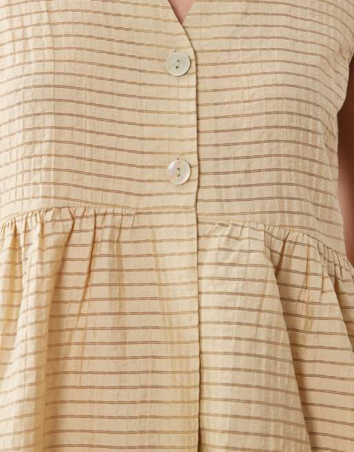 YAS textured check peplum hem top co-ord in beige, 4 of 4