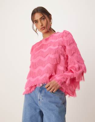 Y.a.s. Textured Flared Sleeve Blouse In Pink