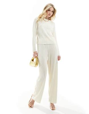 Y.A.S textured high waisted pants in cream - part of a set-Neutral