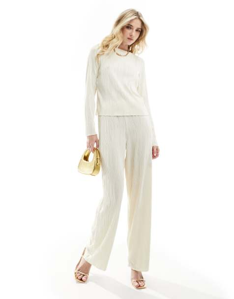Y.A.S textured high waisted trousers co-ord in cream