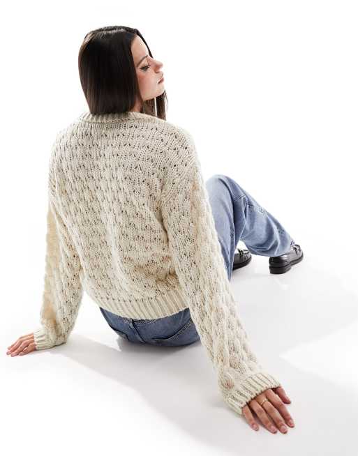 YAS textured jumper in cream, 2 of 4