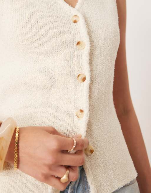 YAS textured knit vest in cream, 2 of 4