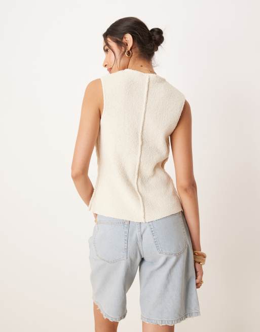 YAS textured knit vest in cream, 4 of 4