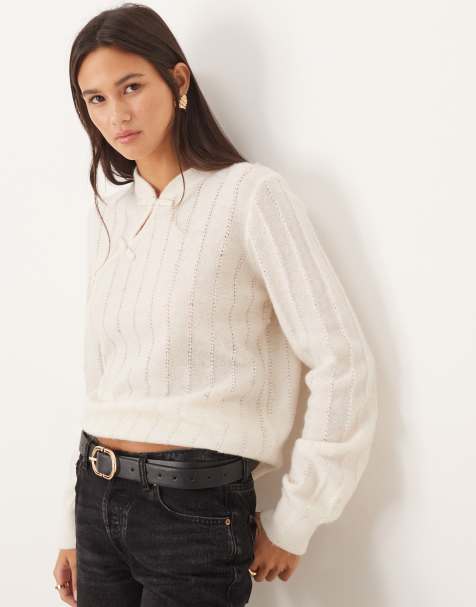YAS textured knitted jumper in cream - view 1