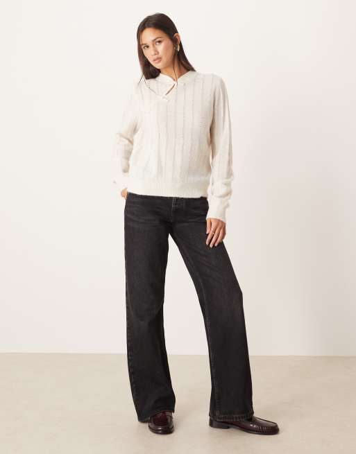 YAS textured knitted jumper in cream, 3 of 4