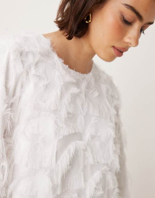 YAS textured long sleeve mini dress in white, 3 of 4