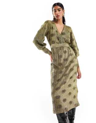 green emerald velvet dress Clemence Plisse Maxi Dress / Gold | Meshki