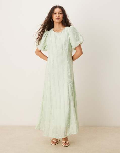 YAS textured puff sleeve maxi dress in mint green - view 1