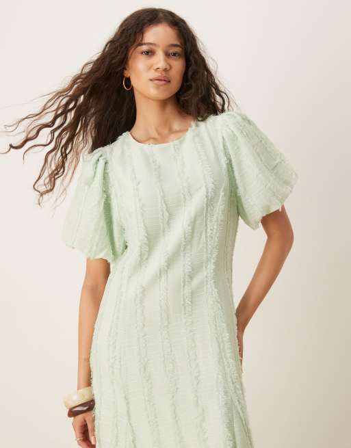 YAS textured puff sleeve maxi dress in mint green ASOS