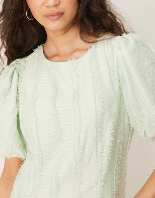 YAS textured puff sleeve maxi dress in mint green | ASOS