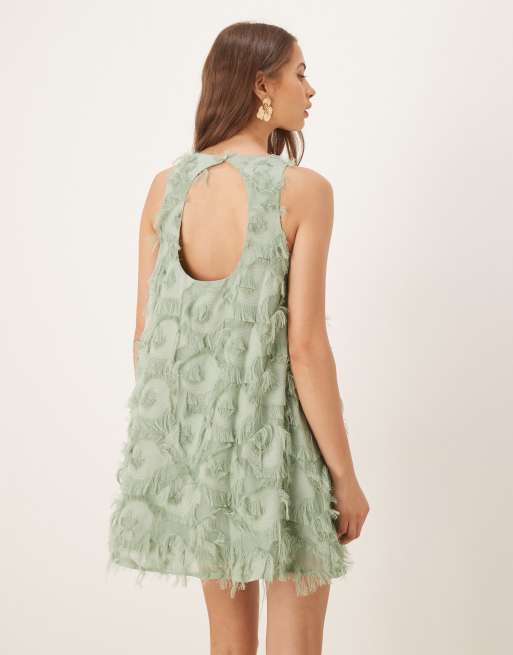 YAS textured racer neck mini dress in iceberg green, 3 of 4