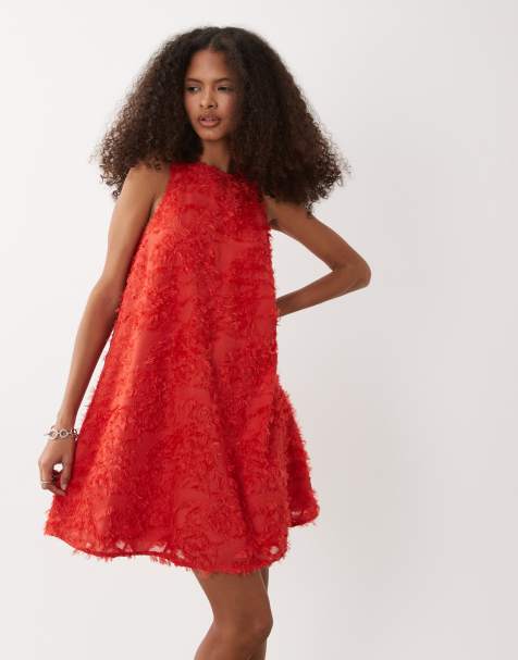 YAS textured racer neck mini dress in poinsettia red - view 1