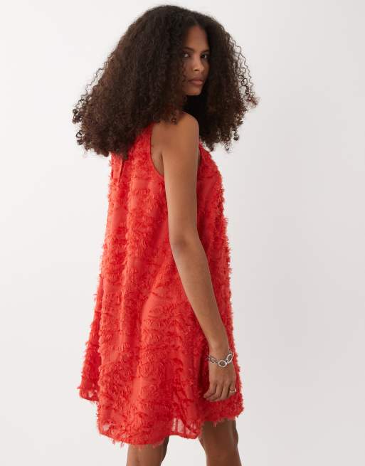 YAS textured racer neck mini dress in poinsettia red, 4 of 4