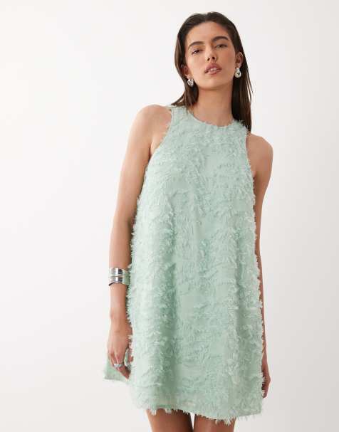 YAS textured racer neck mini dress in sage green - view 1