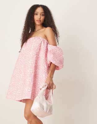 Y.a.s. Textured Rose Jaquard Off Shoulder Mini Dress