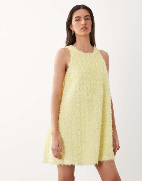 YAS textured sleeveless shift mini dress in soft yellow - view 1