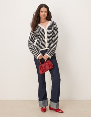 Shop Y.a.s. Textured Stripe Knitted Cardigan In White