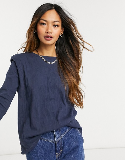 Y.A.S textured top with padded shoulder in navy
