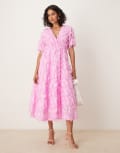 [YAS] YAS textured v neck midi dress in pastel lavender-Pink 8 PASTEL LAVENDER