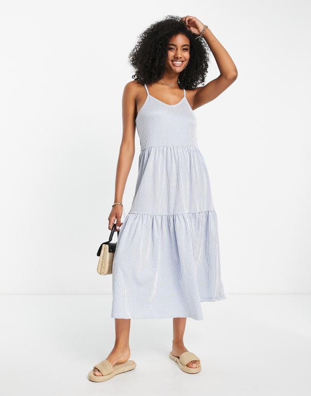 Y.A.S Thea stripe midi dress in blue