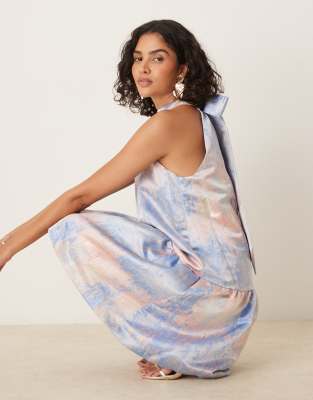 Y.a.s. Tie Back Halter Neck Mini Dress In Blue