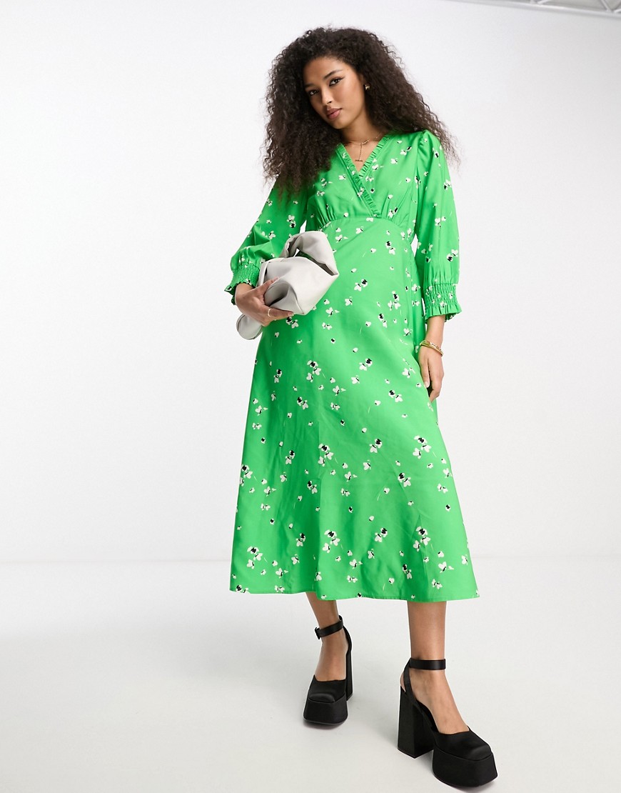 Y. A.S tie back midi dress in green floral