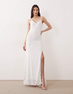 Y.a.s. Tie Back Textured Sequin Cami Maxi Dress In White