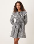 [YAS] YAS tie detail collared mini dress in black and white check 10 Black