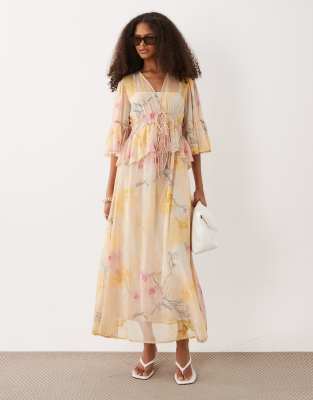 silk boho maxi dress YAS - Tie Front - Women - Polyester - 4 US Collar Size:19.5 weather outings 30w Black and Red Gothic