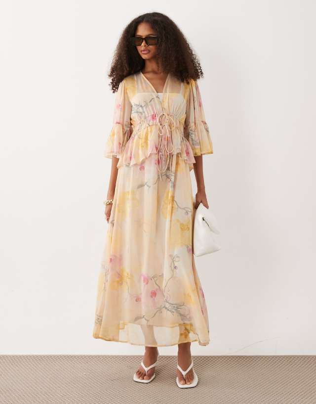 bohemian pastel dress YAS - Tie Front Boho Maxi - Women - Polyester - 4 US Dress Details Bohemian rainbow PA-MCA H&M A-Line Cotton Dress Color:Black Rhinestone