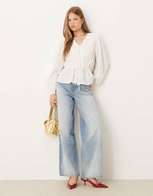 Y.a.s. Tie Front Long Sleeve Blouse In White