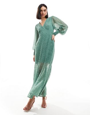 Y.A.S tie front maxi dress with cut out detail in green