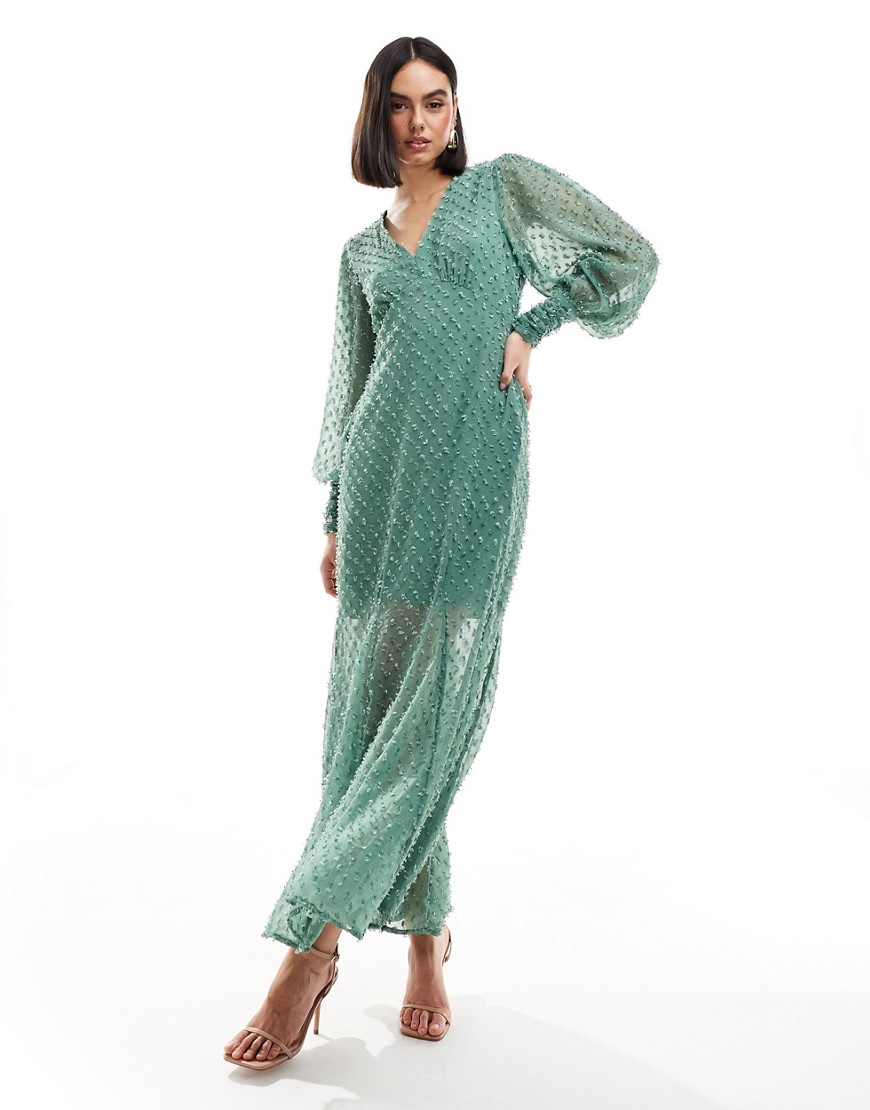 Y. A.S tie front maxi dress with cut out detail in green
