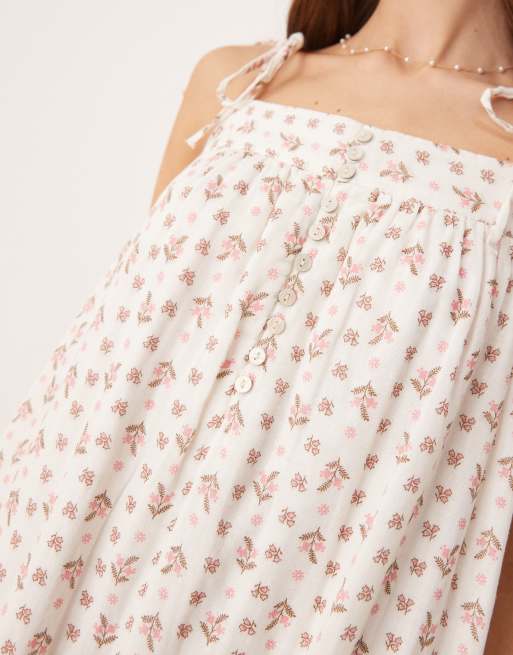 YAS tie-shoulder boho smock maxi dress in ditsy pink floral print, 2 of 4