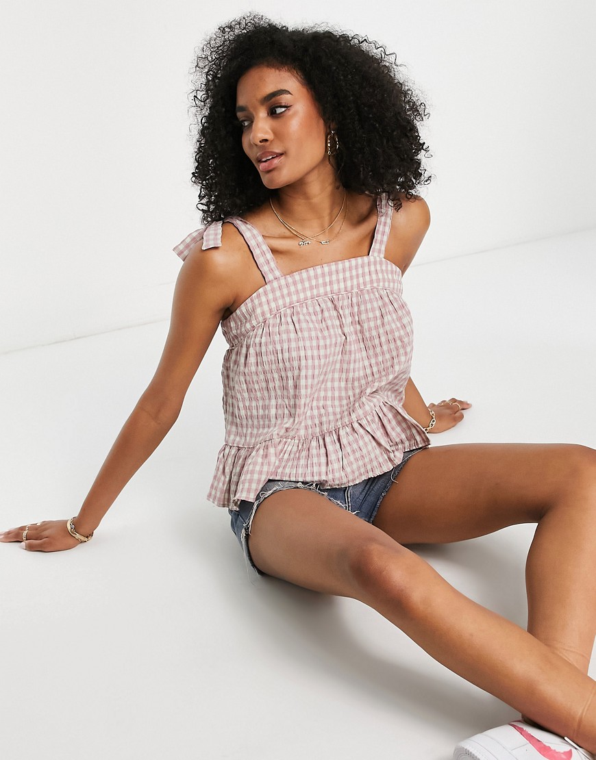 Y. A.S tie shoulder cami top co-ord in pink & white gingham-Multi