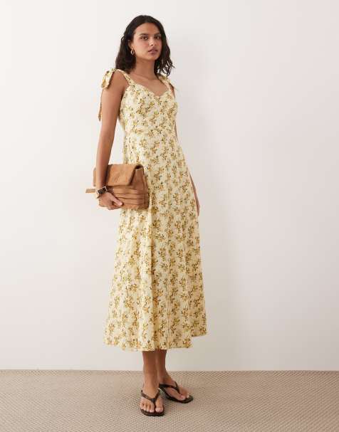 YAS tie shoulder ditsy floral print maxi dress in yellow - view 1