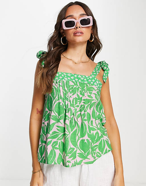 Y.A.S tie strap top in leaf print (part of a set)