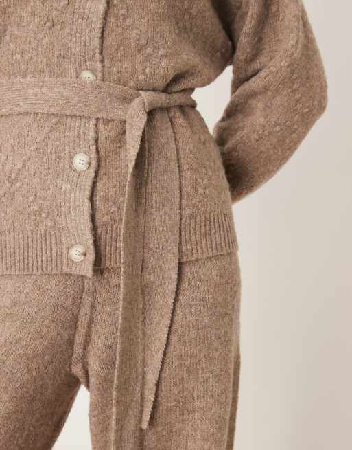 YAS tie waist cable knit cardigan in light brown - part of a set, 4 of 4