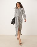 [YAS] YAS tie waist maxi shirt dress in black and cream stripe-Multi 16 Black stripe