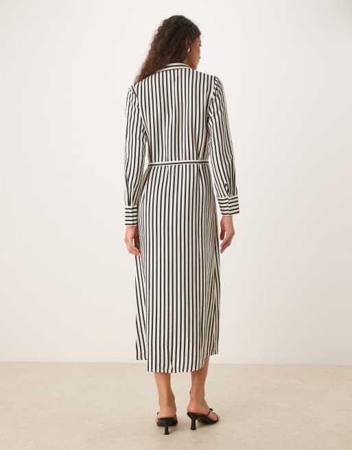 chinese dress ladies Black Seersucker Striped Maxi Shirt Dress – BLANK main image 1