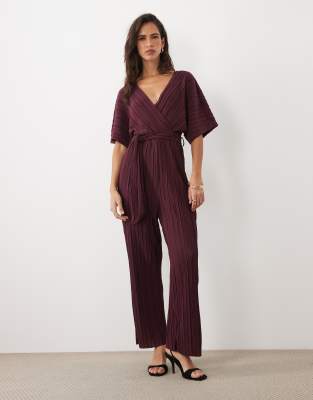 Y.a.s. Tie Waist Plisse Jumpsuit In Red