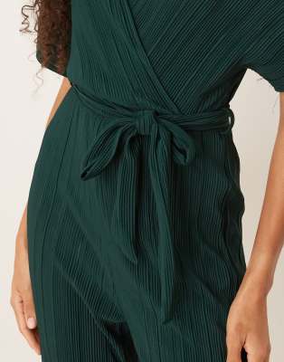 Y.a.s. Tie Waist Plisse Jumpsuit In Green