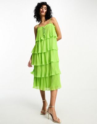 Y.A.S tiered cami midi dress in green