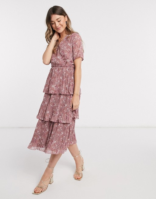 Y.A.S tiered midi dress in pink floral