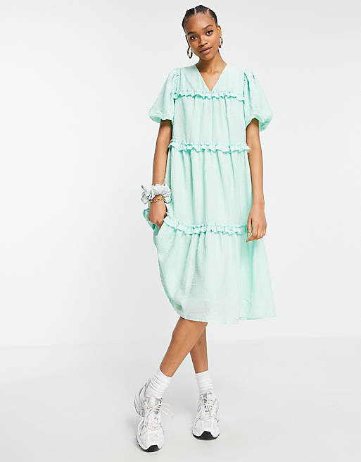 Y.A.S tiered midi dress in green